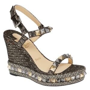 Christian Louboutin Pyraclou 110 Wedge Espadrille Sandals Black Size 42